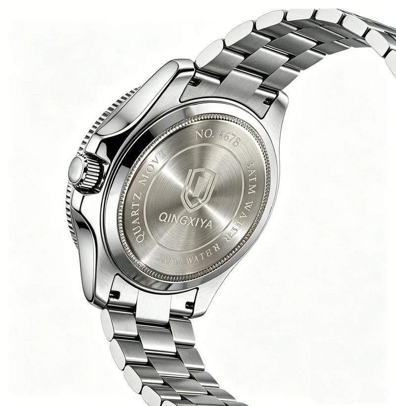 QINGXIYA Montres de luxe à quartz pour homme en acier inoxydable, étanches, avec date luminescente, montre-bracelet pour homme, reloj hombre