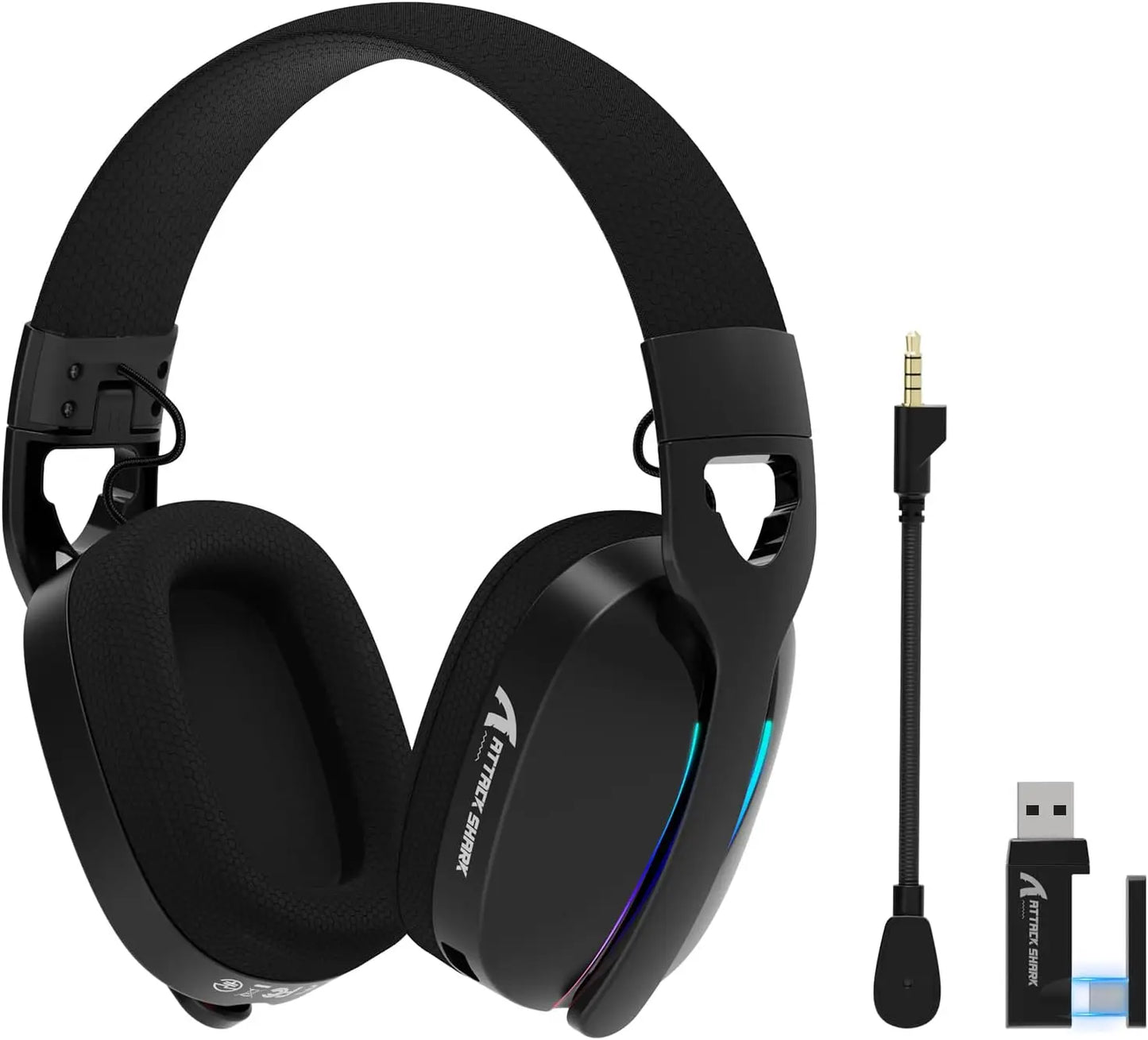 MAMBASNAKE x ATTACK SHARK L90 RGB Wireless Gaming Headset, Triple Modes, Foldable Headphone with Detachable Mic