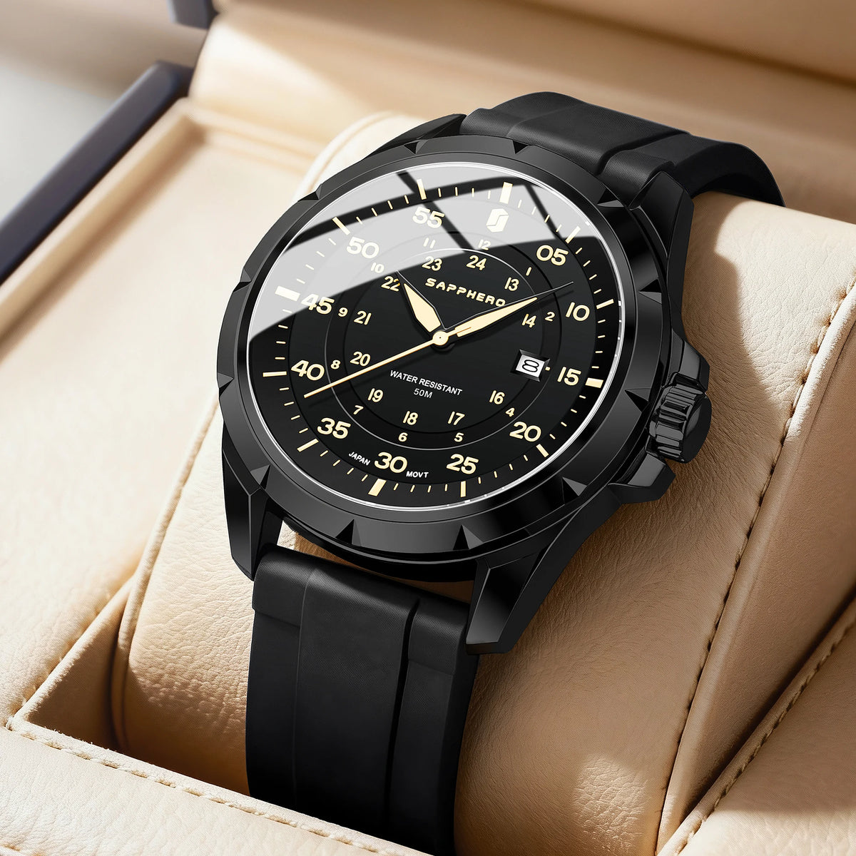 Orologio da uomo SAPPHERO – Orologio al quarzo di lusso, impermeabile fino a 50 m, dotato di un meccanismo importato e di una cassa in acciaio inossidabile – Un’idea regalo ideale per l’uomo.