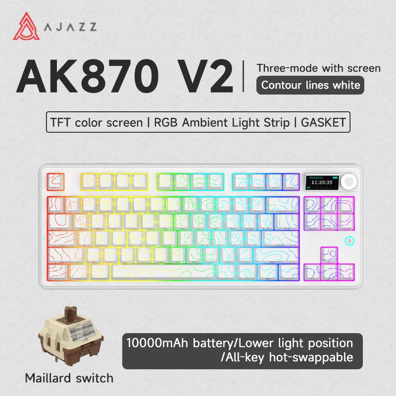 Ajazz AK870 V2 Gaming Mechanical Keyboard is a Hot-Swappable RGB Wired Gaming Keyboard Suitable for Various Scenarios on Laptops