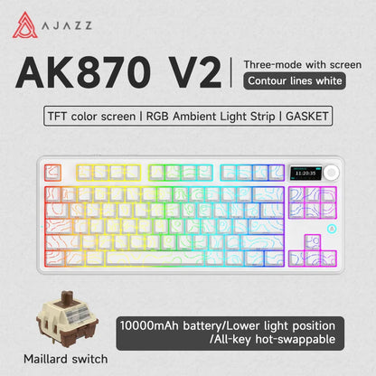 Ajazz AK870 V2 Gaming Mechanical Keyboard is a Hot-Swappable RGB Wired Gaming Keyboard Suitable for Various Scenarios on Laptops