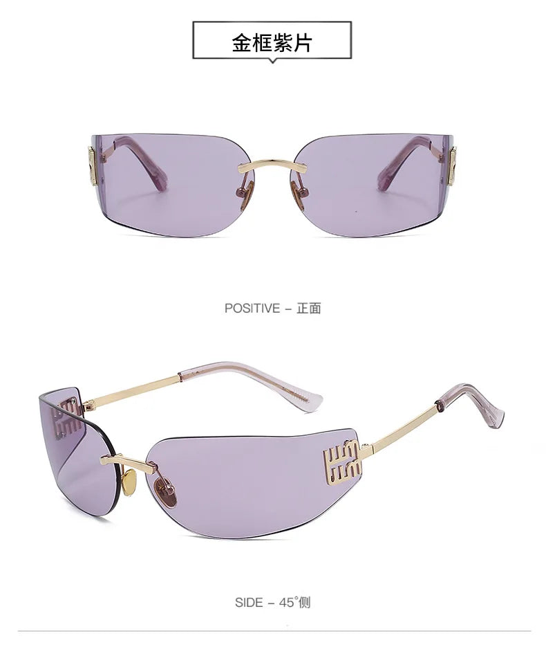 High End Sunglasses Women Rimless Curved Sun Glasses for Eye Protection and Sunscreen Travelling Hiking Shades Gafas