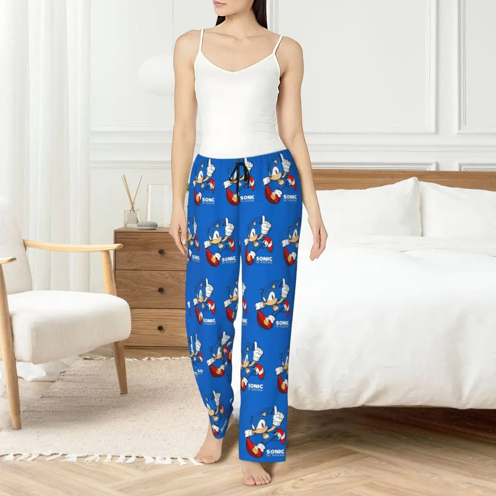 Custom Printed Womens Soniced Pajama Pants Hedgehog Game Sleepwear Sleep Lounge Bottoms with Pockets