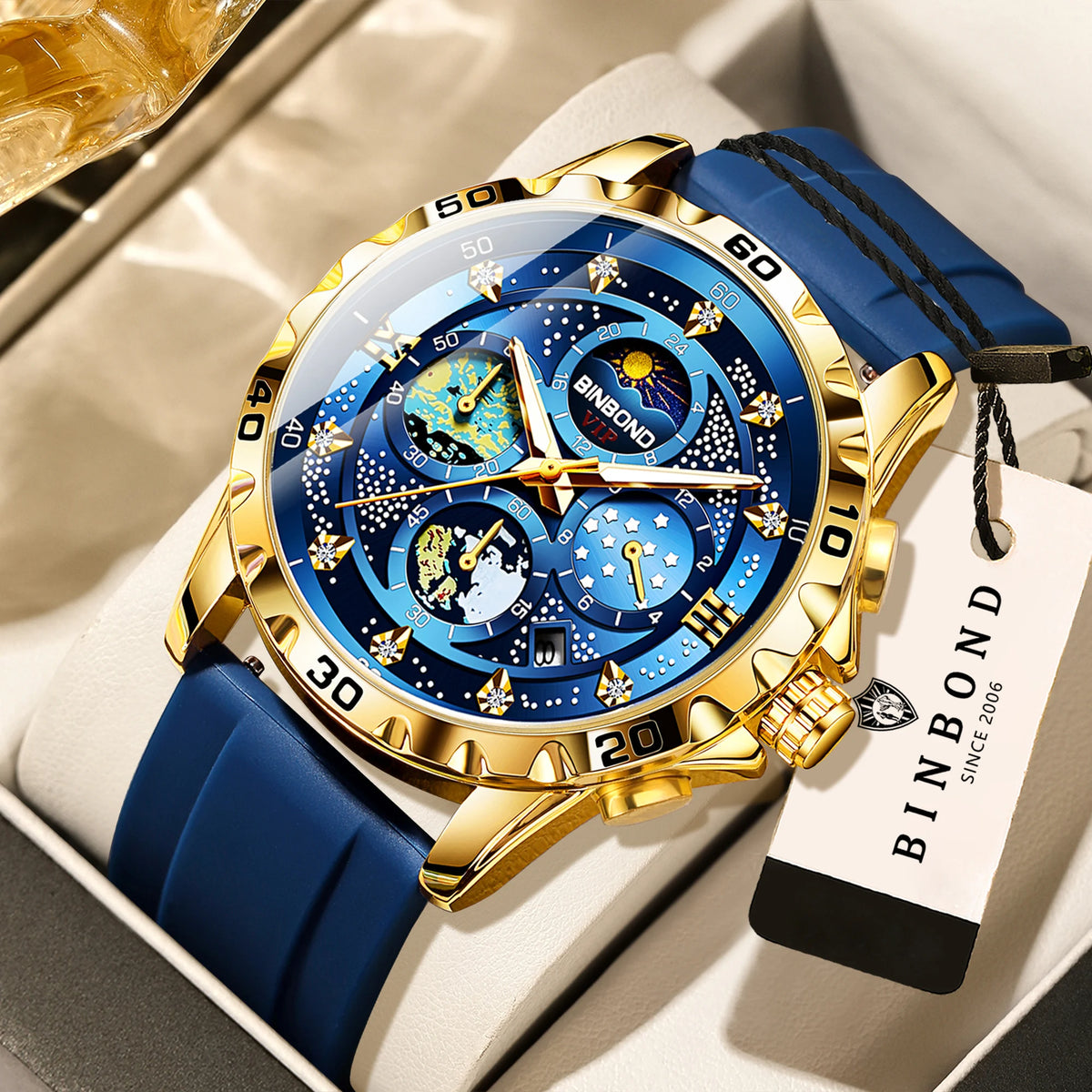Orologi al quarzo di lusso BINBOND da uomo, luminescenti, impermeabili, cronografo con data automatica, stile business, sportivo e casual