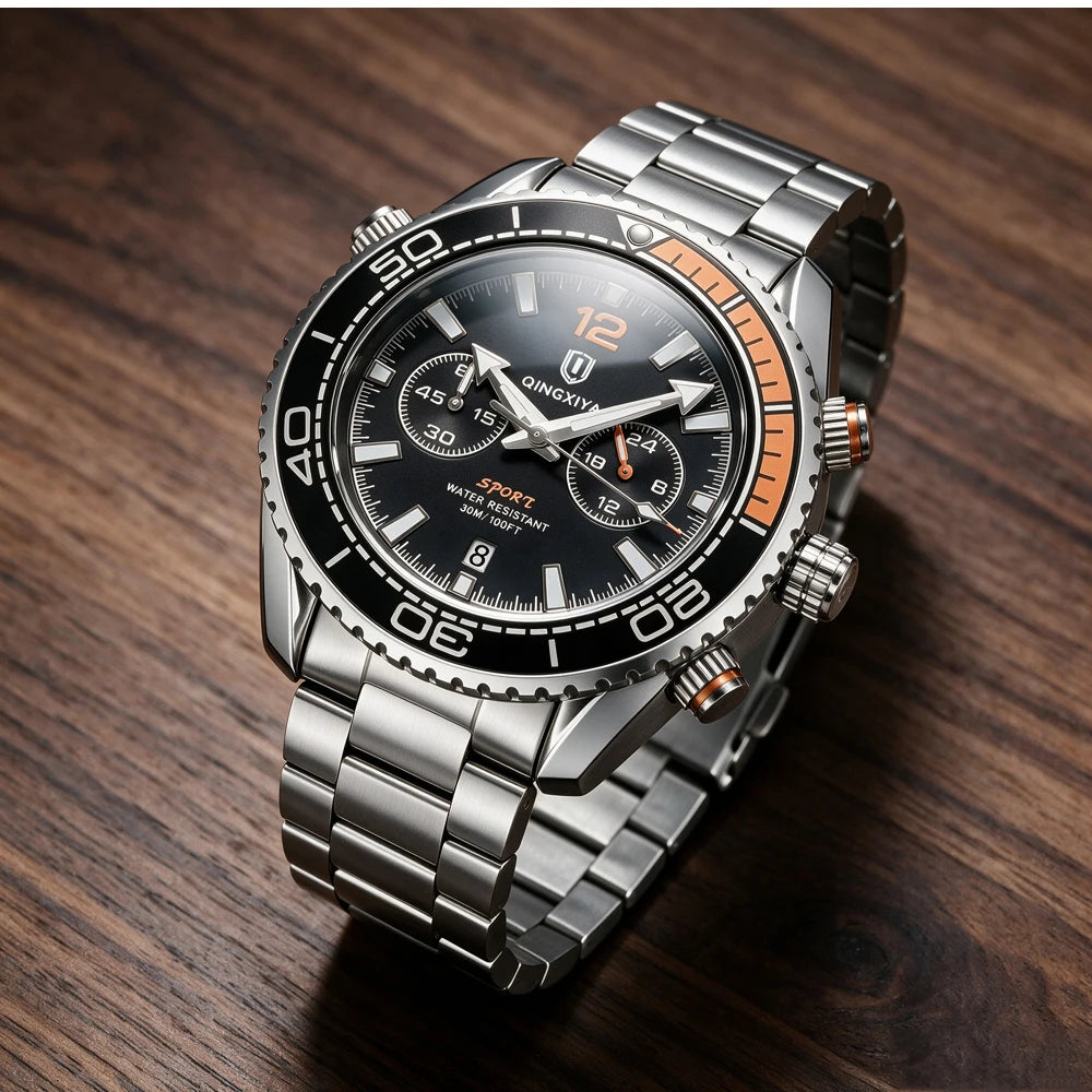 Orologio da polso di lusso da uomo del marchio QINGXIYA, cronografo sportivo impermeabile con data luminosa, orologio al quarzo casual da uomo