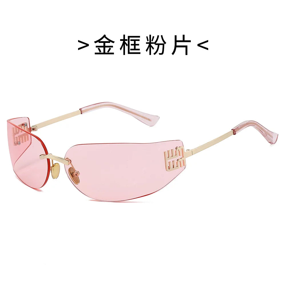 High End Sunglasses Women Rimless Curved Sun Glasses for Eye Protection and Sunscreen Travelling Hiking Shades Gafas