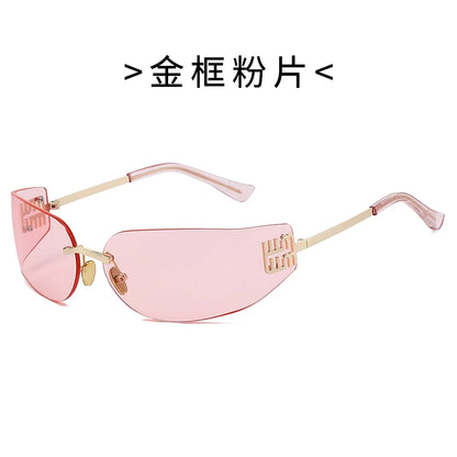 High End Sunglasses Women Rimless Curved Sun Glasses for Eye Protection and Sunscreen Travelling Hiking Shades Gafas