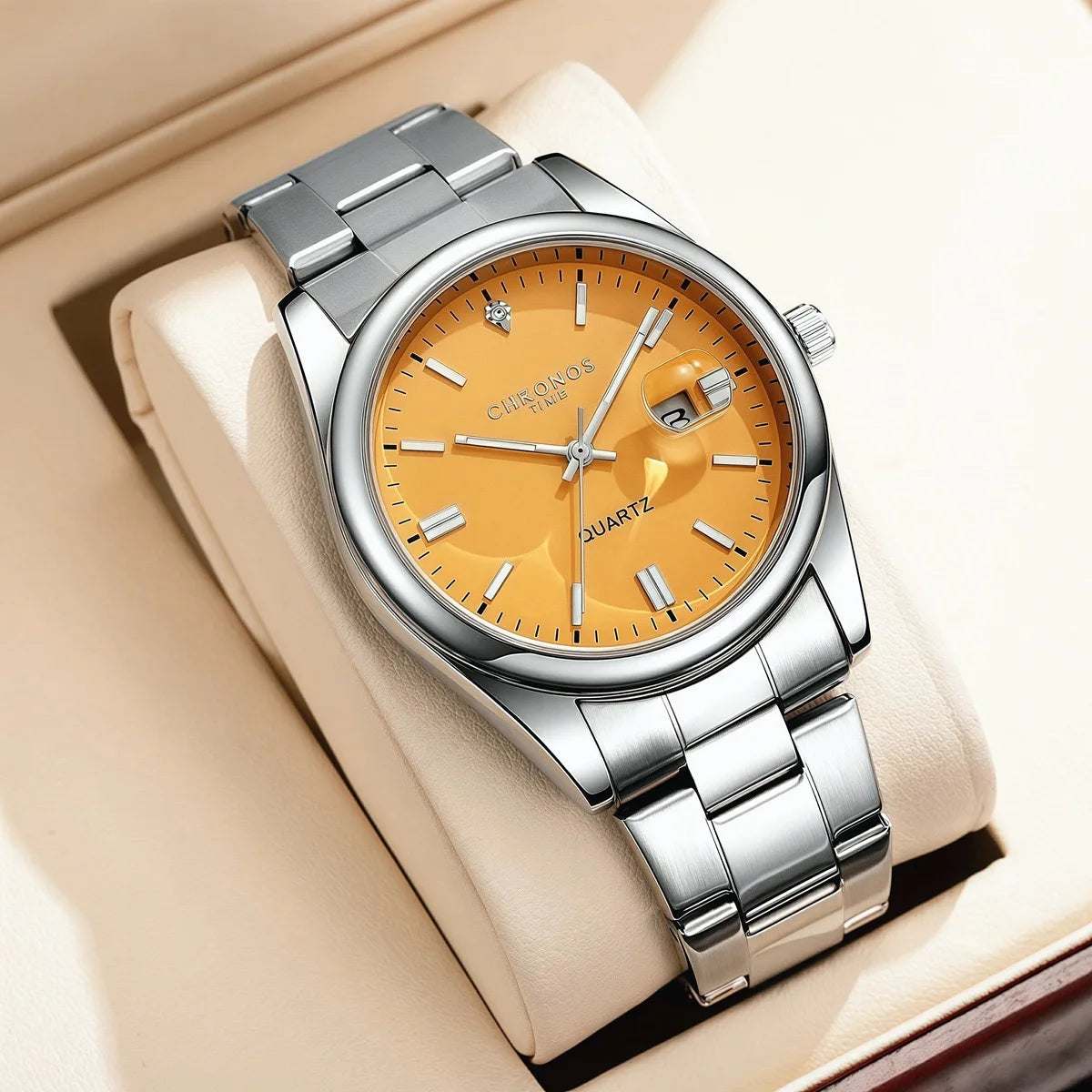 CHRONOS Montres de luxe pour homme, étanches, avec date luminescente, montres-bracelets à quartz pour homme, en acier inoxydable, Reloj