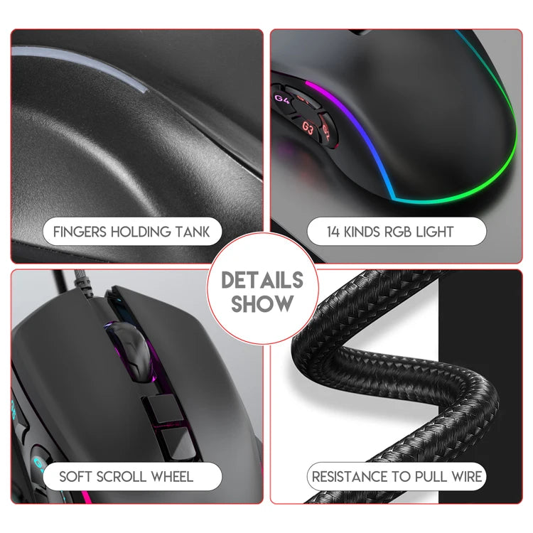 Wired Gaming Office Mouse 7200DPI RGB Backlit Mouse 6 Adjustable DPI Levels/10 Programmable Buttons/Back to Desktop Button Mouse