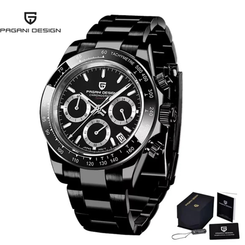 Originale neue PAGANI DESIGN PD-1664 Luxus-Herrenuhr mit japanischem VK63-Quarzwerk, Saphirglas, wasserdichtem Chronographen, Gold