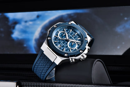 Orologio da uomo PAGANI DESIGN – Cronografo sportivo di lusso in oro rosa, dotato di un movimento al quarzo giapponese VK64 e di un cinturino in gomma fluorurata.