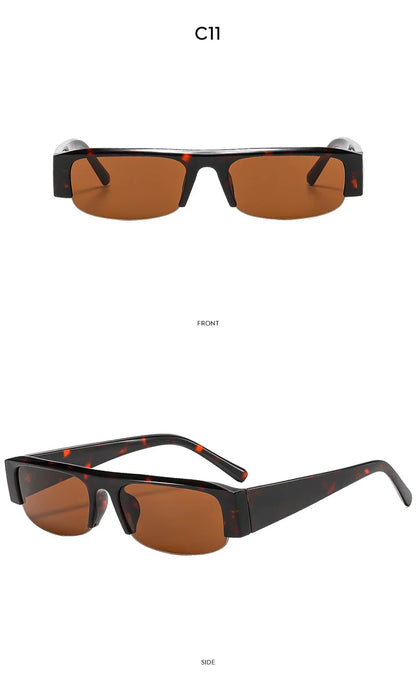 Vintage-Sonnenbrille mit kleinem, rechteckigem Halbrahmen in Schwarz, Leopardenmuster und Farbverlauf – trendige Damen-Sonnenbrille zum Autofahren