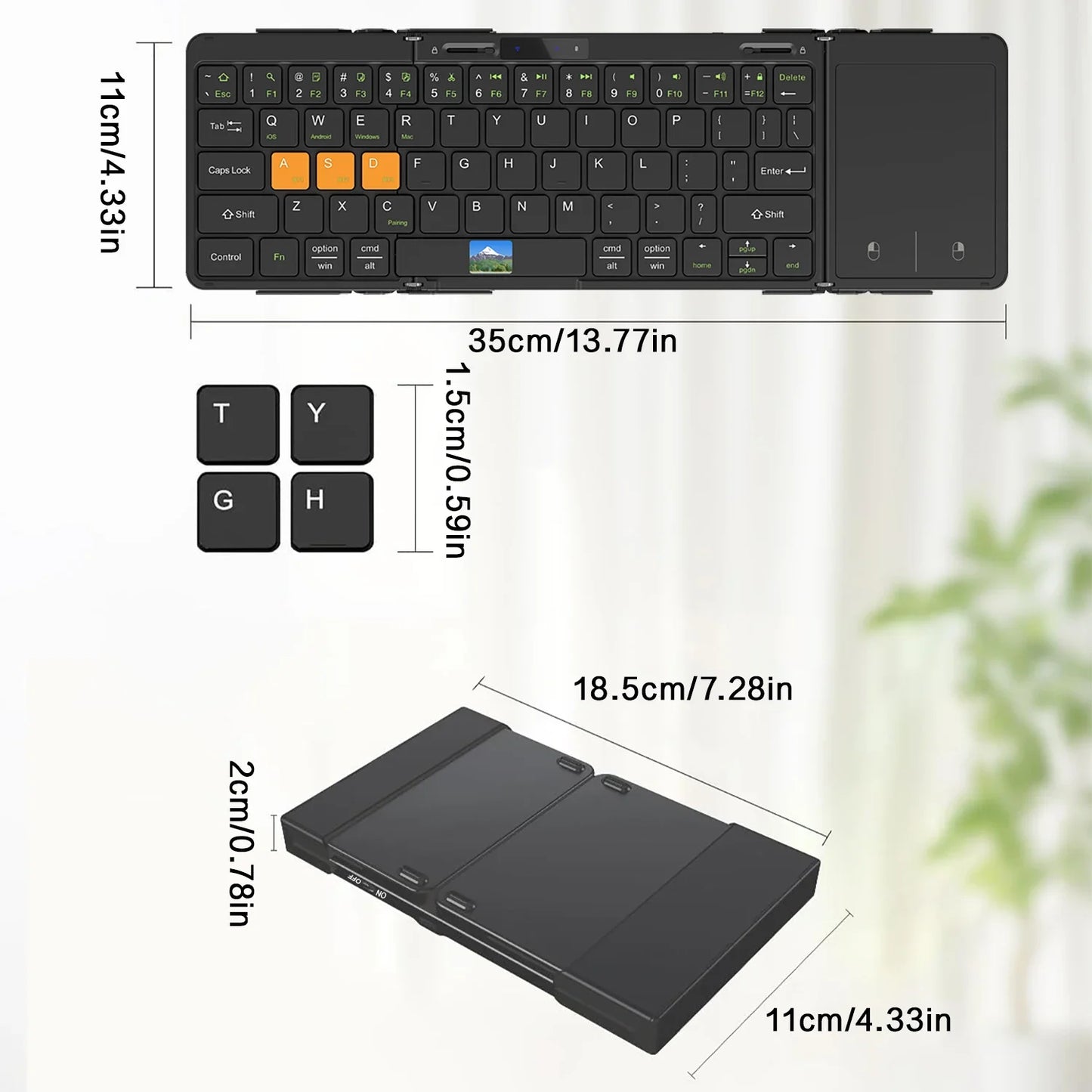 Folding Travel Keyboard with Touchpad &Display,Foldable Bluetooth Keyboard for Windows iOS Android,Multi Device Keyboard