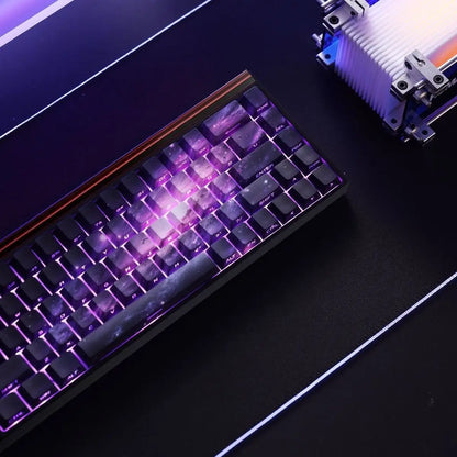 Purple Galaxy Gradient Side Carving Transparent Cherry Keycap PBT 135 Key Compatible with 60/64/84/98/108 Mechanical Keyboard