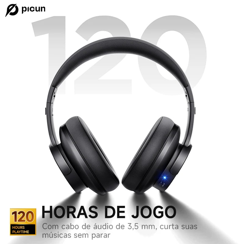 Picun B8 Bluetooth Headphones 120H Playtime Headset Wireless Bluetooth 3EQ Mode Low Latency Hands-Free Calls Over Ear Headphones