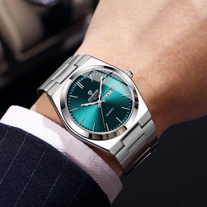 Relógio de pulso de luxo BINBOND com movimento de quartzo, luminoso, estanque, com indicação do dia da semana e data automática, bracelete em aço, estilo empresarial, desportivo, moderno e casual.