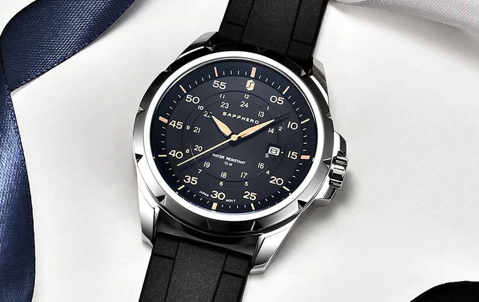Orologio da uomo SAPPHERO – Orologio al quarzo di lusso, impermeabile fino a 50 m, dotato di un meccanismo importato e di una cassa in acciaio inossidabile – Un’idea regalo ideale per l’uomo.