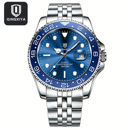 QINGXIYA Montres de luxe à quartz pour homme en acier inoxydable, étanches, avec date luminescente, montre-bracelet pour homme, reloj hombre