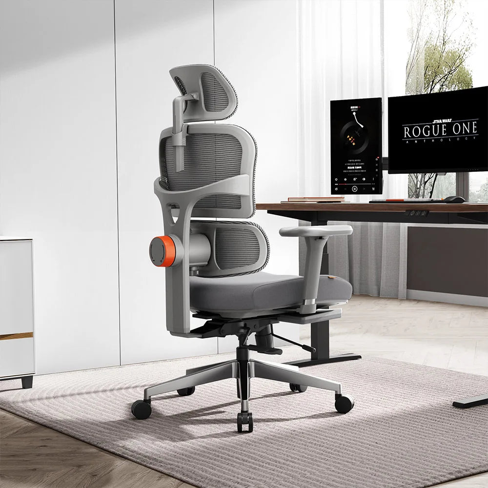 NEWTRAL NT002 Ergonomic Chair, Adaptive Lower Back Support, Adjustable Armrest Headrest Footrest, Gray, Cushioned 4D Armrest