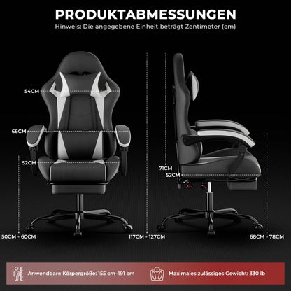 Gaming Chair Ergonomic Gaming Chair with Lumbar Pillow and Headrest, Gamer Chair Height Adjustable, Pc Chair for Adults Girls Boy, Black and White