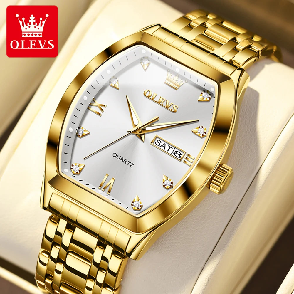OLEVS Nouvelles montres pour homme Montres à quartz de luxe en or Montres classiques à cadran tonneau Montres à quartz étanches et luminescentes pour homme 5528