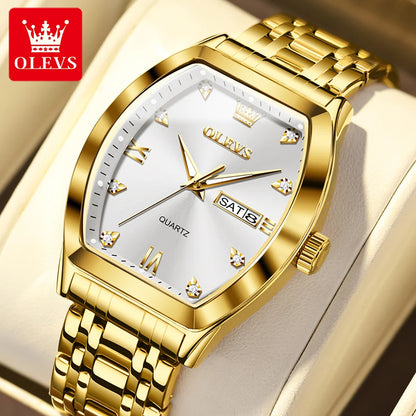 OLEVS Nouvelles montres pour homme Montres à quartz de luxe en or Montres classiques à cadran tonneau Montres à quartz étanches et luminescentes pour homme 5528