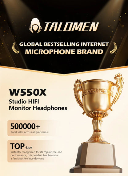 TALOMEN W550x Corded Studio Headphones Stereo Professional DJ Headphones Over-Ear Monitor Headphones with Detachable Cable