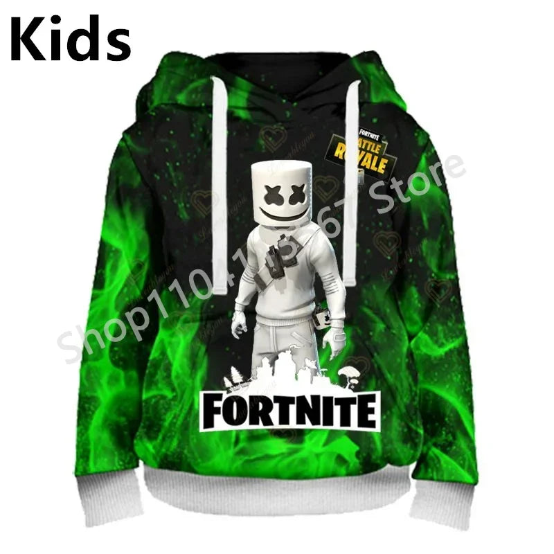 Llama Battle Royale F-Fortnited hættetrøjer med 3D-print til mænd, kvinder og børn, sweatshirts til drenge og piger, streetwear-pullover, grønne overdele