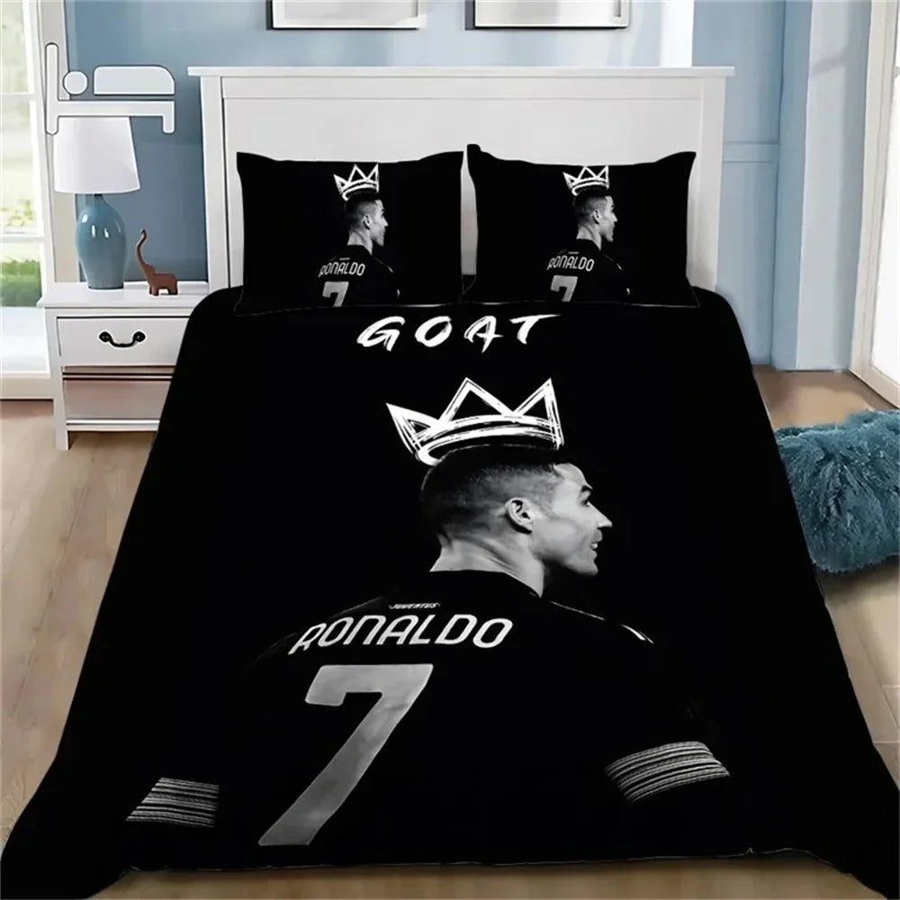Copripiumino 3D calcio CR7, set biancheria da letto morbido con copripiumino e 1/2 federe per cuscino, per bambini e adulti, copertura in microfibra