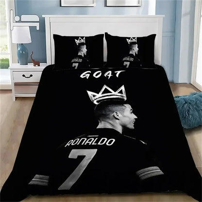 Copripiumino 3D calcio CR7, set biancheria da letto morbido con copripiumino e 1/2 federe per cuscino, per bambini e adulti, copertura in microfibra
