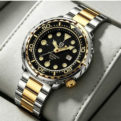 Montres pour homme QINGXIYA : montres de luxe à quartz pour homme, tendance, étanches, luminescentes, avec date et cadran rotatif, en acier inoxydable