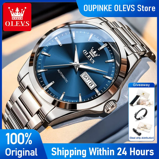 OLEVS Watches Man 7090 Luxury Original Automatic Mechanical Watch Waterproof Large Dial Week Date Watches For Man Gifts New