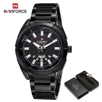 Orologio da uomo NAVIFORCE, interamente in acciaio, impermeabile, stile casual, movimento al quarzo con datario – Orologio da polso di lusso da uomo, di un marchio di primo piano.