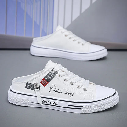 Tendance Designers hommes demi pantoufles été homme chaussures vulcanisées antidérapant résistant à l'usure chaussures en toile chaussures à bouche peu profonde pour hommes