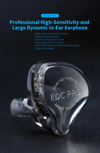 KZ EDC Pro Wire Earphone Large Dynamic Drivers Monitor Bass In-ear Headphone Cancelling Headset with Detachable Audio Cable