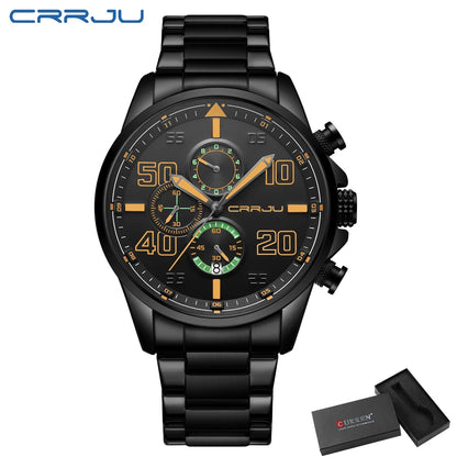 Orologio da uomo CRRJU – Cronografo di lusso, quadrante grande, acciaio inossidabile, impermeabile, con datario
