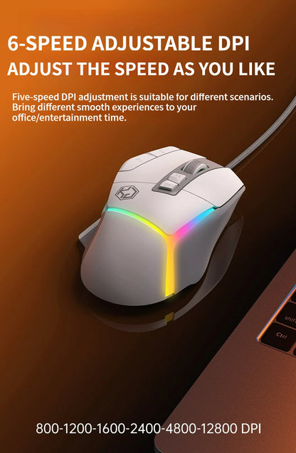 Wired Mouse RGB Lights 10 Keys Macro Programming Gaming Chip 12800DPI Ergonomic Design Medium-Large Hand Gaming Mouse GK502