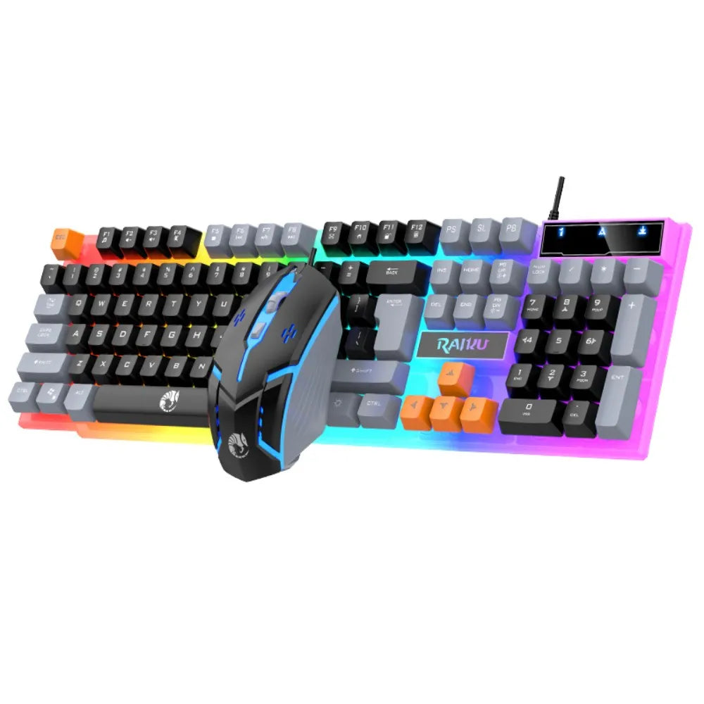 Rainbow LED Backlit Wired Gaming Keyboard And Mouse Combo with 104 Keys 3D Scroll Wheel 1600 DPI USB Interface Ergonomic PC Game