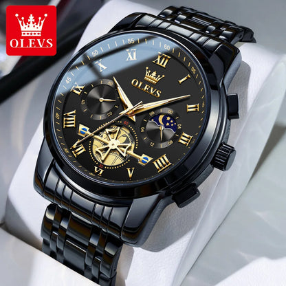 Orologio da uomo OLEVS 2859 – Modello classico e lussuoso con numeri romani, multifunzione, impermeabile, quadrante luminescente, movimento al quarzo di alta qualità.