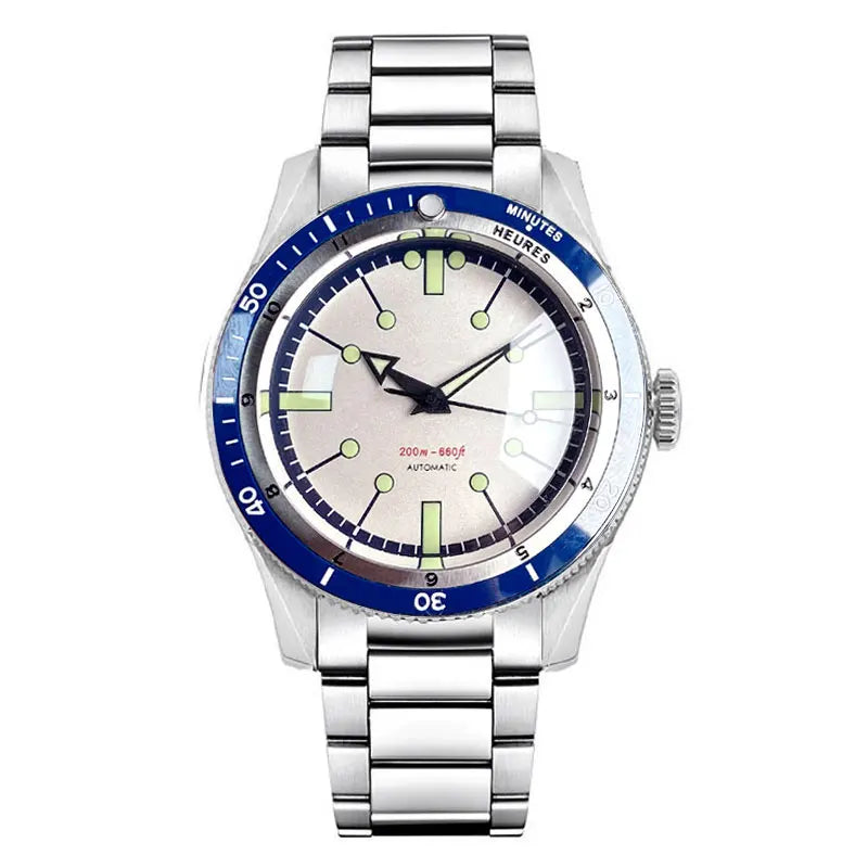 200M Water Resistant Mechanical Wristwatch Miyota 8215 Domed Sapphire Glass 120 clicks Bezel Steel Band Luminous Marks