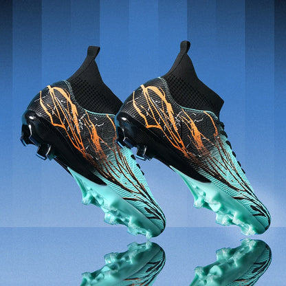 Nouvelles chaussures de football pour hommes, très vendues, chaussures de football à tige haute, crampons de futsal pour terrain en herbe, baskets d'intérieur de haute qualité, antidérapantes pour l'extérieur.