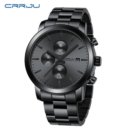 Orologio da uomo CRRJU – Cronografo in acciaio inossidabile, impermeabile, con datario, movimento al quarzo analogico, stile elegante e professionale