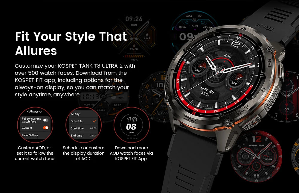KOSPET TANK T3 Ultra 2 Smart Watch For Men GPS Stainless Steel Smartwatch 50M Waterproof IP69K Health Monitor for Android iOS