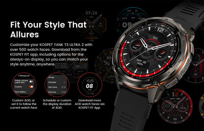 KOSPET TANK T3 Ultra 2 Smart Watch For Men GPS Stainless Steel Smartwatch 50M Waterproof IP69K Health Monitor for Android iOS