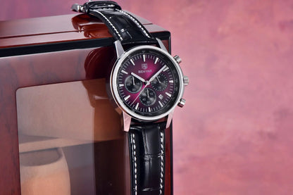 Orologio di lusso da uomo Benyar – Cronografo con datario, cinturino in pelle, impermeabile, luminescente, stile sportivo e militare, orologio al quarzo