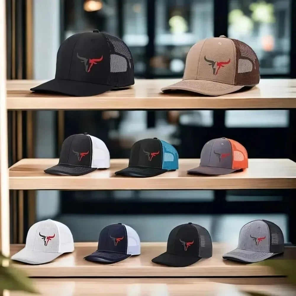 2026 New Casual Bull Head Print Summer Baseball Cap Breathable Hip Hop Sports Visor Mesh Adjustable Sun Hats Men Women