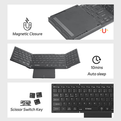 Jomaa Backlit Full Size Folding Keyboard Bluetooth+USB Wireless keyboard with Touchpad Numberic Pad for Laptop Windows