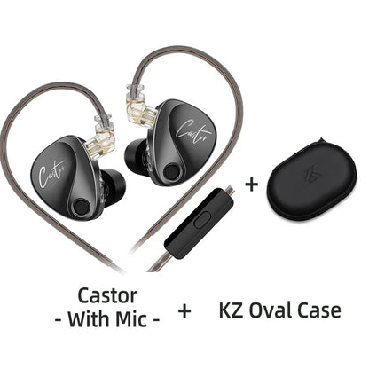 KZ Castor Wired Earbuds Improved Bass HiFi Earphone 2 Dynamic High-end Tunable Balanced Armature In-ear Headphone w/ Accessories
