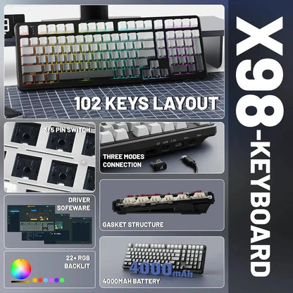 X98 Attack Shark Gaming Keyboard Wireless with Numeric Keypad,102Keys Hot-Swap RGB PBT Keycaps,4000mAh Battery,Support PC/Laptop
