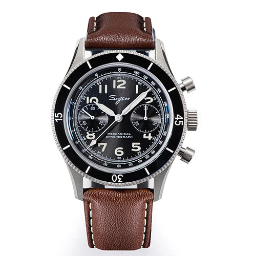 Sugess Watch 1963 Men Watches ST1901 Chronograph Luminous Mechanical Wristwatches Waterproof Crystal Sapphire Italian Leather